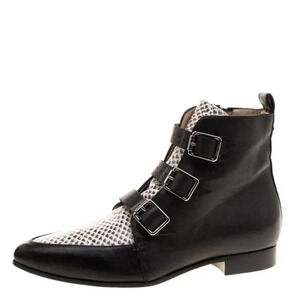 Jimmy Choo Black and Snake Embossed Leather Marlin Boots